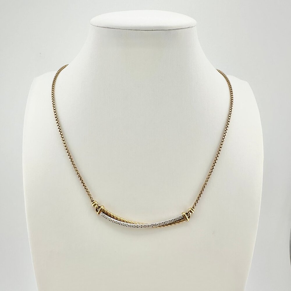 David Yurman Crossover Bar Necklace w/ Pavé White Diamonds in 18K Gold